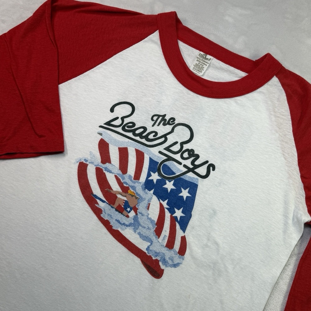 Vintage 1981 Beach Boys USA Tour Raglan T Shirt Badger 3/4 Sleeve XL Made USA